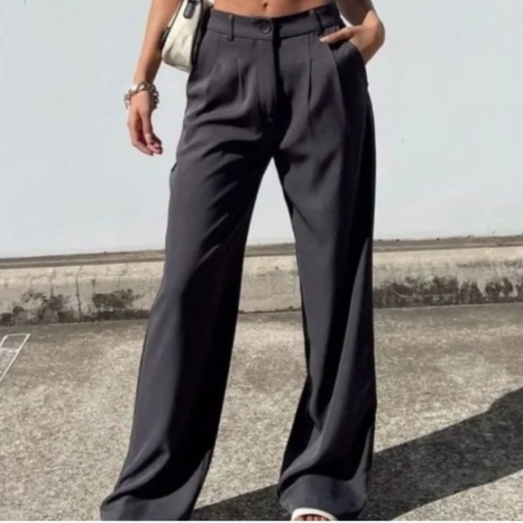 PRINCESS POLLY Pants Size 2P Slacks Archer Slate Wide Leg Office - Picture 1 of 14